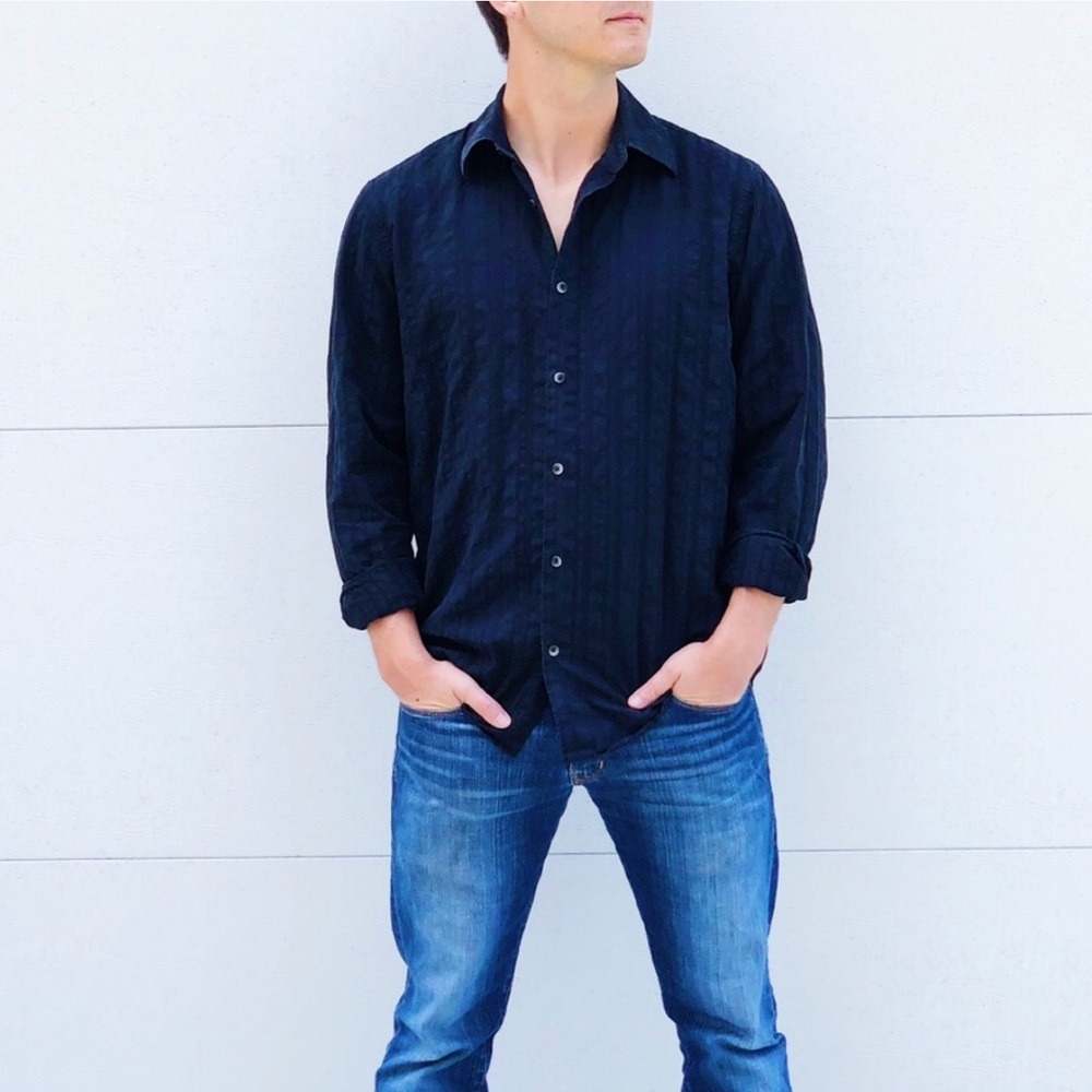 Men’s Casual Button Down Black Long Sleeve Shirt